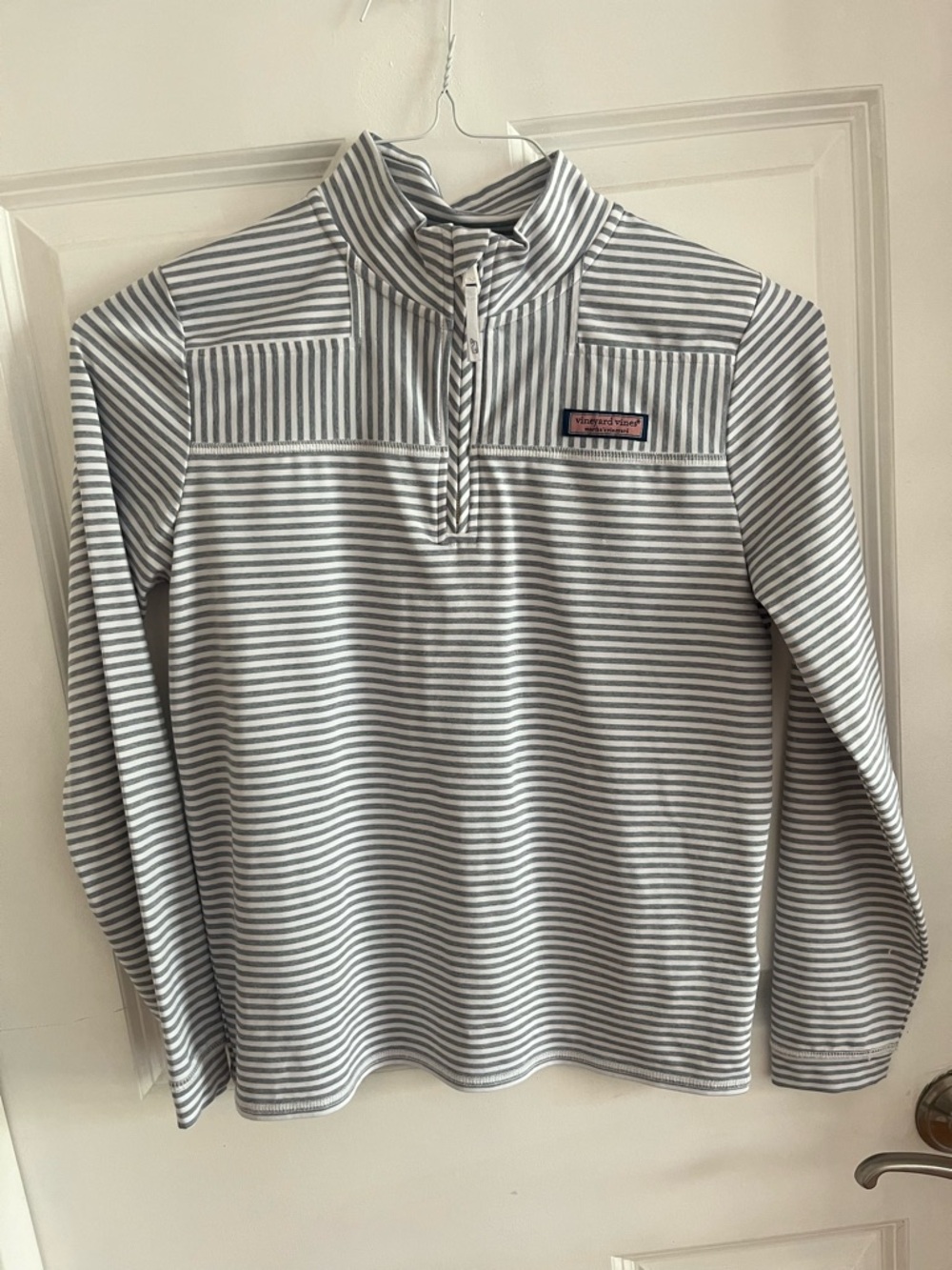 Vineyard Vines Striped Half-Zip Pullover - Gray & White